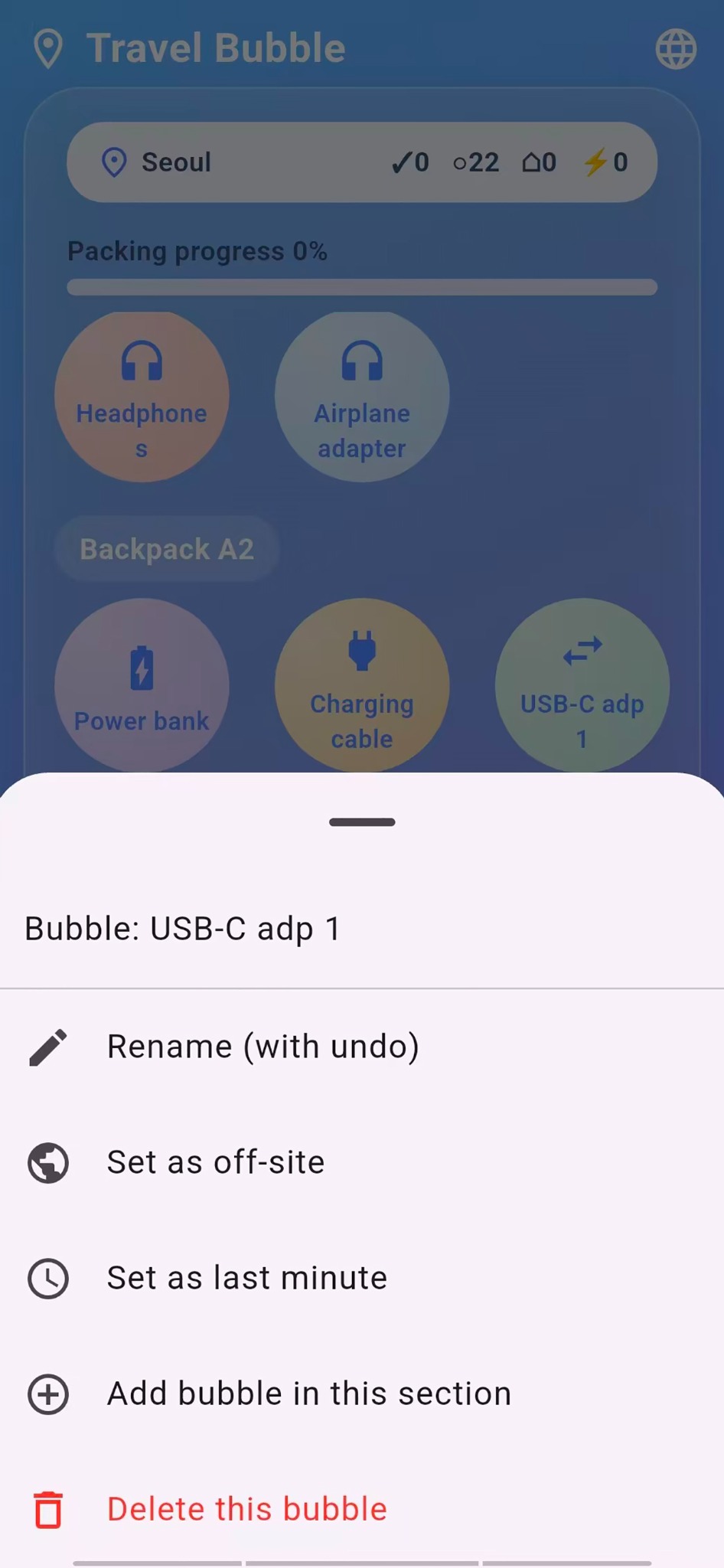 Bubble action menu